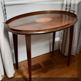 F22. Tray top side table with shell inlay. 20”h x 26”w x 16”d 